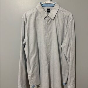 Boss Men's White and Gray Patterned Shirt